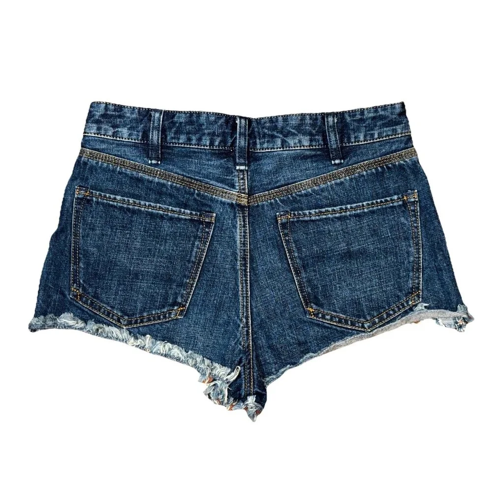 Free People Button Fly Hi Rise Cutoff Cheeky Denim Jean Shorts Med Wash Sz 27